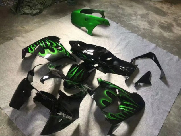 Best 2000-2001 Glossy Black Green Flame Kawasaki ZX9R Motorcyle Fairings Canada