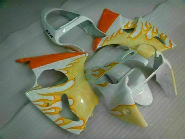 Best 2000-2002 White Yellow Flame Kawasaki ZX6R Bike Fairings Canada