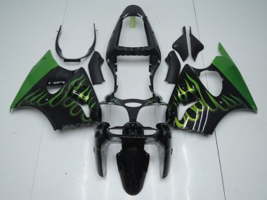 Best 2000-2002 Black with Green Flame Kawasaki ZX6R Motorcyle Fairings Canada