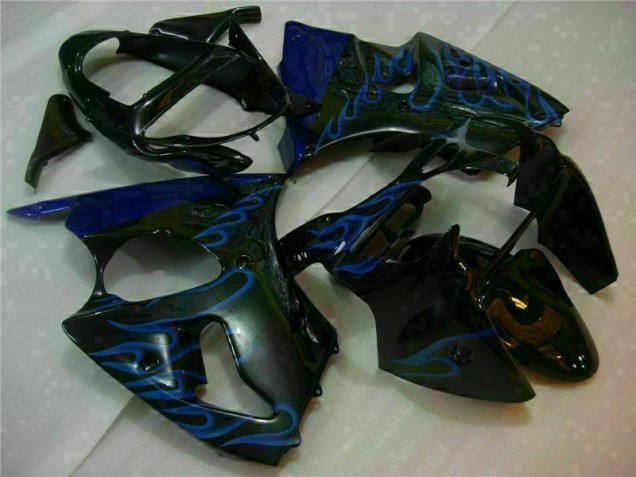 Best 2000-2002 Black with Blue Flame Kawasaki ZX6R Motorbike Fairings Canada