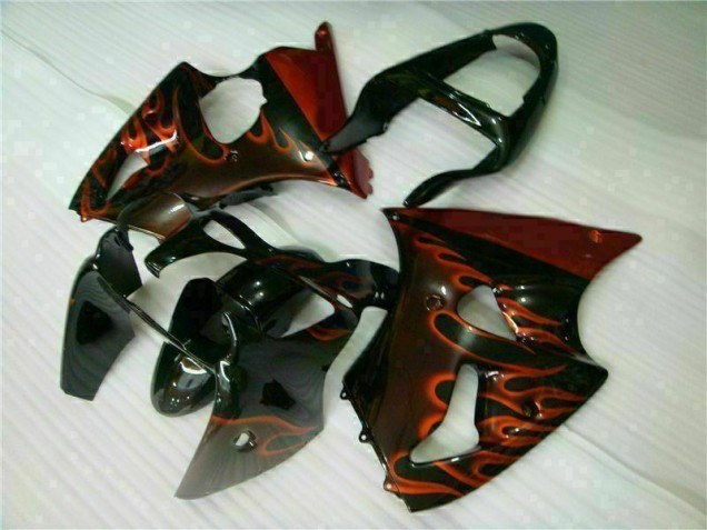 Best 2000-2002 Black Red Flame Kawasaki ZX6R Motorcycle Fairing Kits Canada