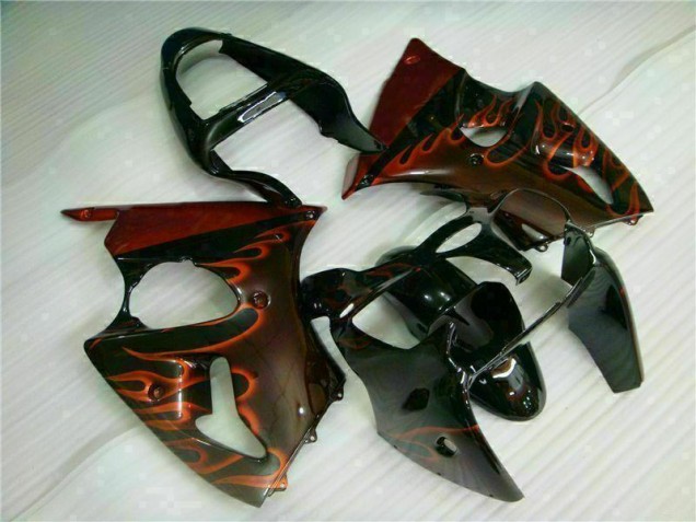 Best 2000-2002 Black Red Flame Kawasaki ZX6R Motorcycle Fairing Kits Canada