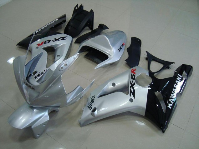 Best 2003-2004 Silver Black Kawasaki ZX6R Motorcycle Fairing Kit Canada