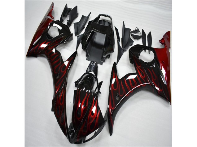 Best 2003-2005 Black Red Flame Yamaha YZF R6 Motorcycle Fairing Canada