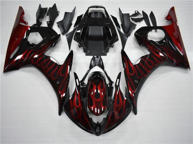 Best 2003-2005 Black Red Flame Yamaha YZF R6 Motorcycle Fairing Canada