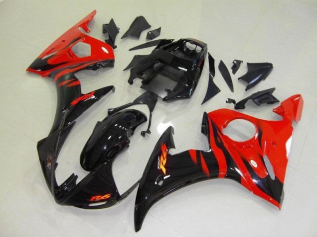 Best 2003-2005 Black Red Flame Yamaha YZF R6 Bike Fairing Kit Canada