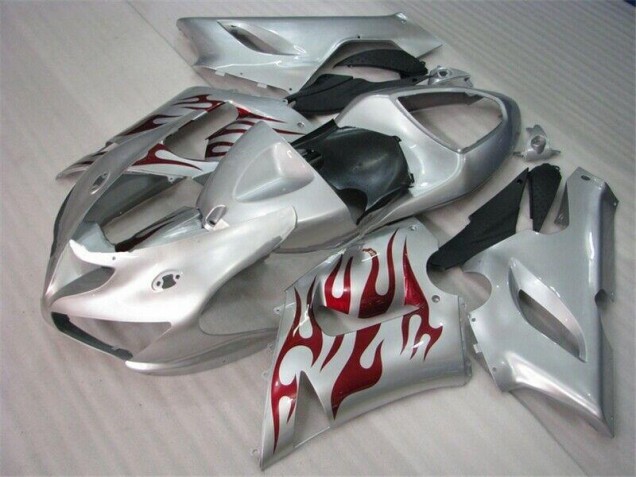 Best 2005-2006 Silver Red Flames Kawasaki ZX6R Motorcycle Fairings Canada