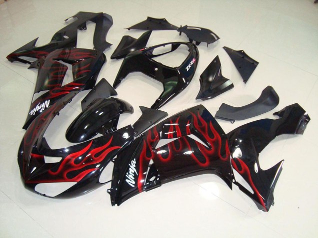 Best 2006-2007 Black Red Flame Kawasaki ZX10R Moto Fairings Canada