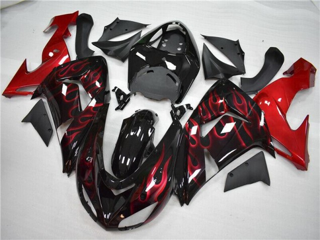 Best 2006-2007 Red Flame Kawasaki ZX10R Motorcycle Fairings Kit Canada