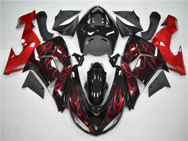 Best 2006-2007 Red Flame Kawasaki ZX10R Motorcycle Fairings Kit Canada