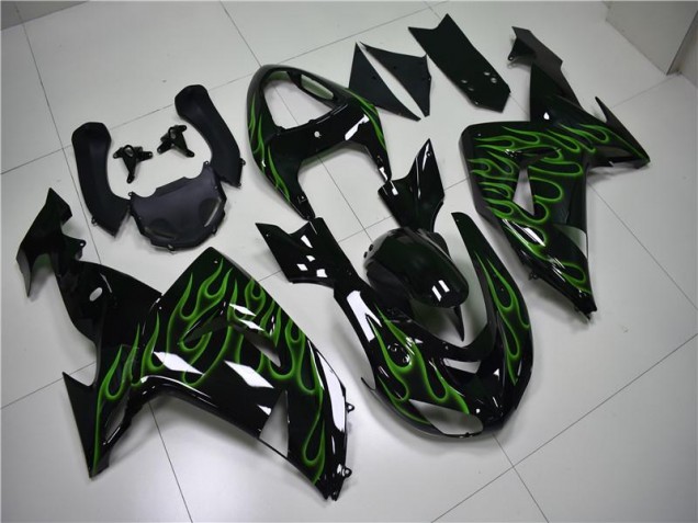 Best 2006-2007 Black Green Flame Kawasaki ZX10R Motorcycle Fairing Canada