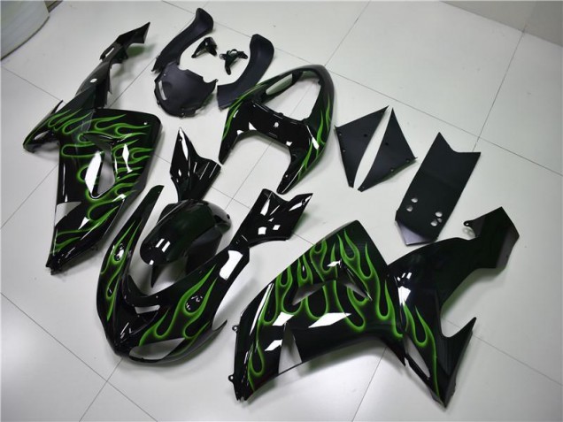 Best 2006-2007 Black Green Flame Kawasaki ZX10R Motorcycle Fairing Canada