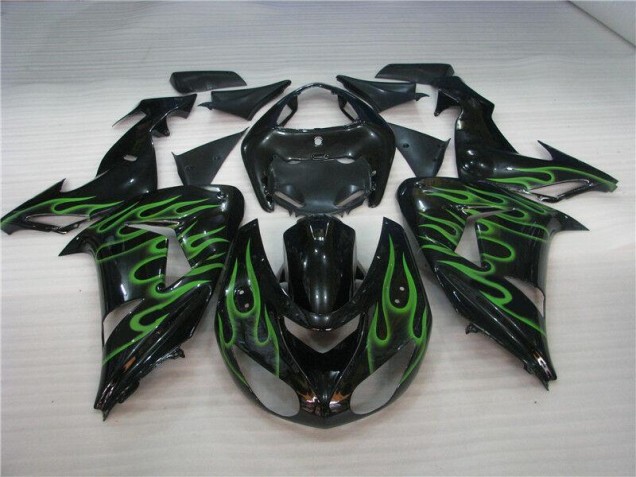 Best 2006-2007 Black Green Flame Kawasaki ZX10R Motorcycle Fairing Canada