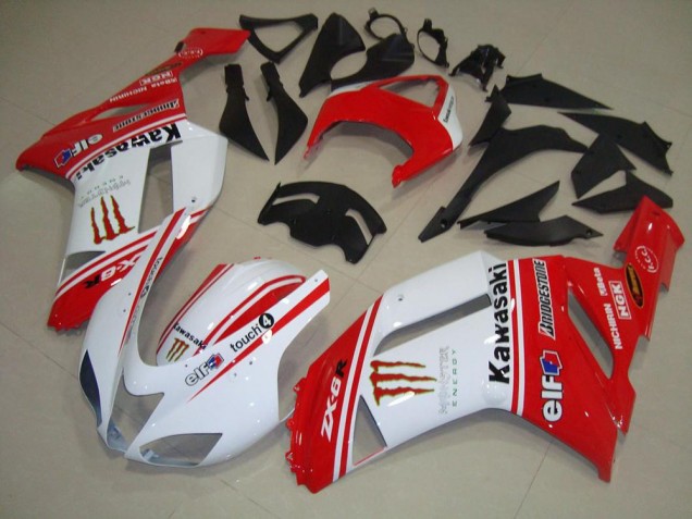 Best 2007-2008 Red and White Kawasaki ZX6R Bike Fairing Canada