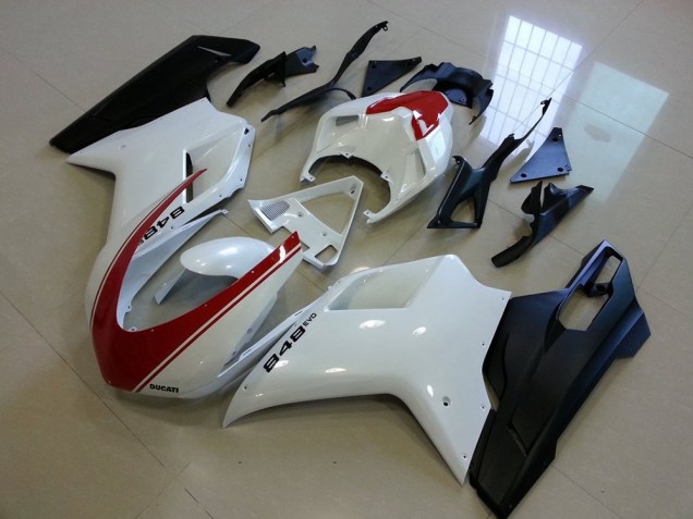 Best 2007-2014 Matte Black White with Red Stripe Ducati 848 1098 1198 Bike Fairings Canada