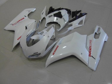 Best 2007-2014 Pearl White with Red Decals Ducati 848 1098 1198 Motorcyle Fairings Canada