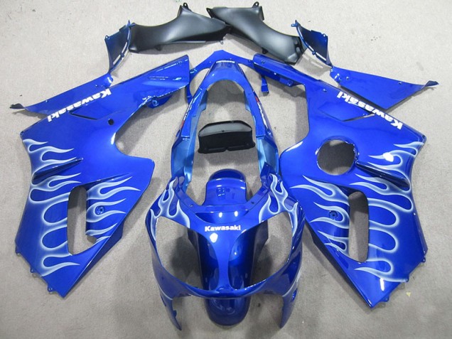 Best 2002-2006 Blue White Flame Kawasaki ZX12R Motorbike Fairing Kits Canada