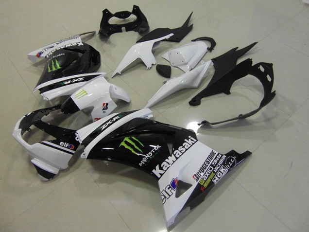 Best 2008-2012 Black White Monster Kawasaki ZX250R Motorcycle Fairings & Bodywork Canada