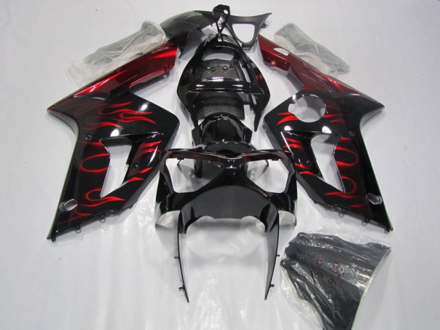 Best 2003-2004 Black Red Flame Kawasaki ZX6R Motorcycle Fairing Canada