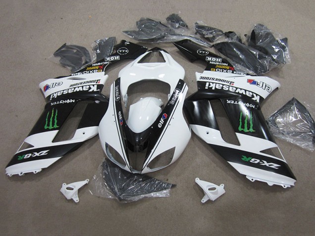 Best 2007-2008 Black White Monster Kawasaki ZX6R Replacement Motorcycle Fairings Canada