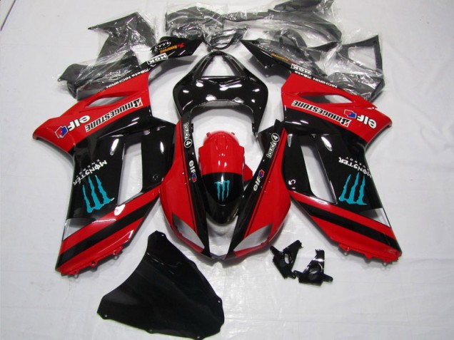 Best 2007-2008 Red Black Monster Kawasaki ZX6R Motorbike Fairing Kits Canada