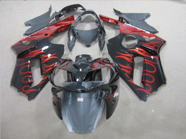 Best 2007-2008 Black Red Flame Kawasaki ZX6R Replacement Fairings Canada