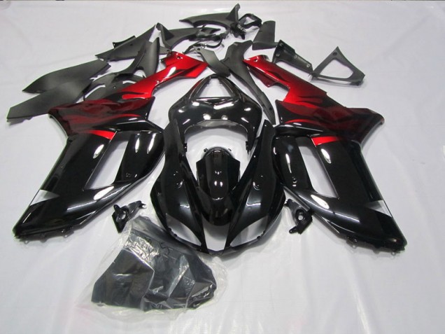 Best 2007-2008 Black Red Kawasaki ZX6R Motorcycle Fairings Kit Canada