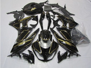 Best 2009-2012 Black Gold Kawasaki ZX6R Motorcycle Fairings Kit Canada