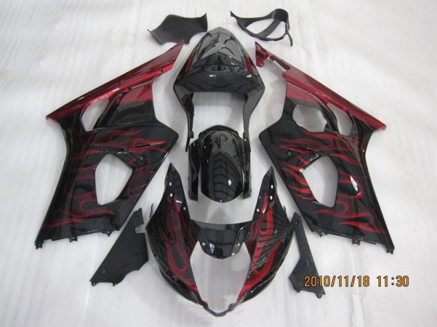 Best 2003-2004 Black Red Flame Suzuki GSXR1000 Motorcycle Bodywork Canada