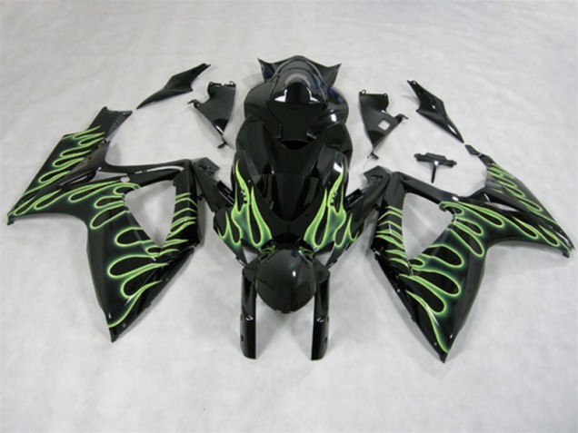 Best 2006-2007 Black Green Flame Suzuki GSXR600 Motorcycle Fairings Canada