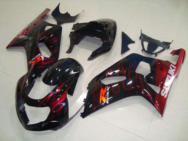 Best 2001-2003 Black Red Flame Suzuki GSXR750 Bike Fairing Kit Canada