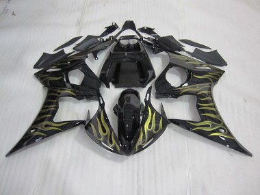 Best 2003-2005 Black with Yellow Flame Yamaha YZF R6 Motorcycle Bodywork Canada